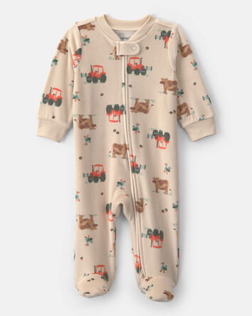 Baby Boy Tractor 2-Way Zip Sleeper - Brown, 