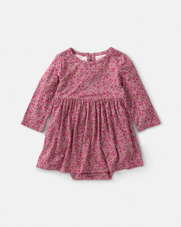 Baby Girl Floral PurelySoft&trade; Long-Sleeve Bodysuit Dress - Pink, 