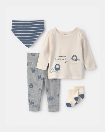 B&eacute;b&eacute; gar&ccedil;on - Ensemble 4 pi&egrave;ces haut et pantalon &agrave; motif lion, 