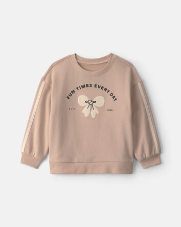 Toddler Girl 'Fun Times Every Day' Bow French Terry Pullover Sweatshirt - Brown, 