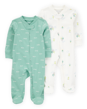 Baby 2-Pack Frog 2-Way Zip Sleepers, 