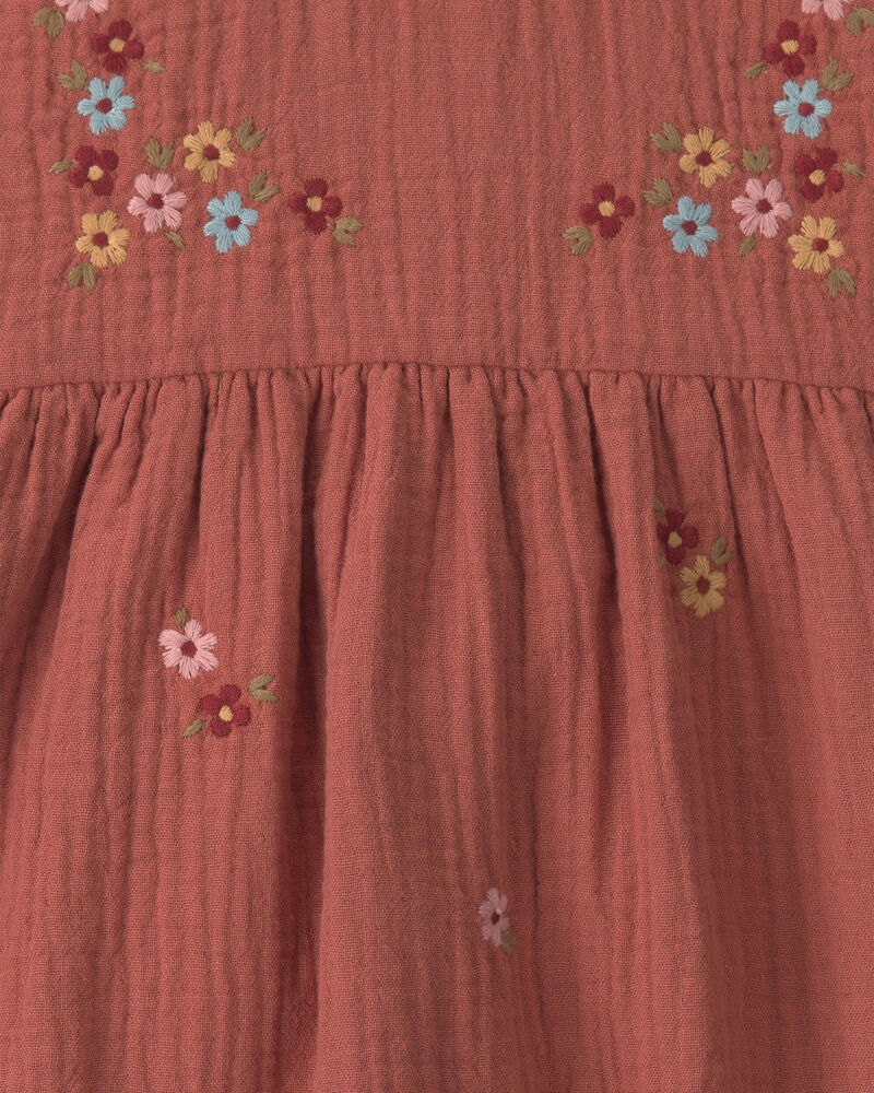 B&eacute;b&eacute; fille - Robe brod&eacute; en gaze de coton biologique, image 5 sur 5 diapositives
