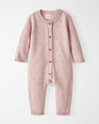 Baby Girl Organic Cotton Sweater Knit Pointelle Jumpsuit, image 1 of 4 slides