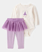 Baby Girl 2-Piece Halloween "Spooky Cute" Bodysuit & Tutu Pant Set - Ivory/Purple
, image 1 of 5 slides