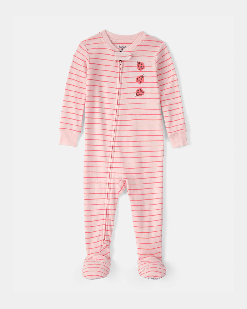 Toddler Girl Ladybug Striped 100% Cotton Snug Fit 1-Piece Pyjama Set - Pink, image 1 of 4 slides