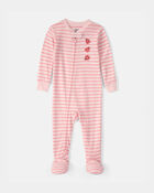 Toddler Girl Ladybug Striped 100% Cotton Snug Fit 1-Piece Pyjama Set - Pink, image 1 of 4 slides