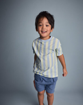 Toddler Boy Relaxed Tee in Stripes - Blue/Yellow, 