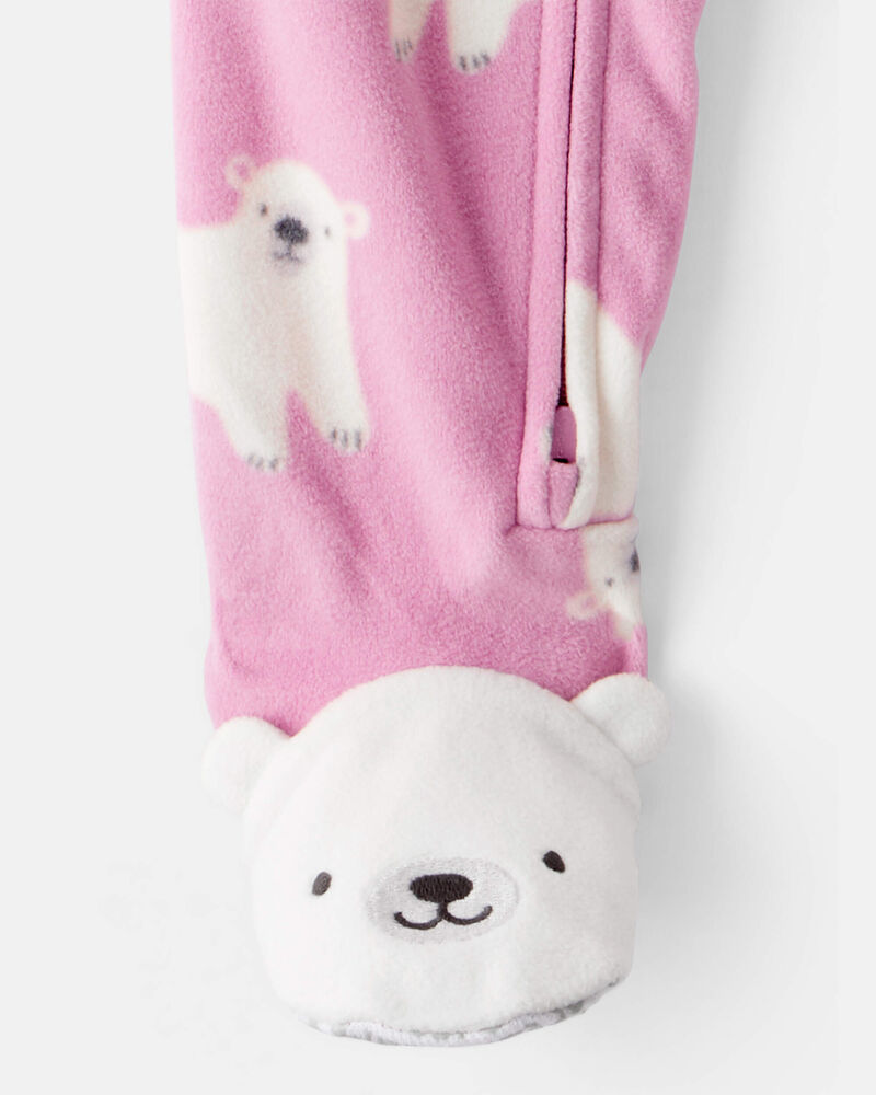 Tout-petit fille - Pyjama 1 pi&egrave;ce &agrave; pieds en molleton &agrave; motif d&rsquo;ours polaire - Rose, image 3 sur 3 diapositives