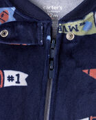 Baby Boy 1-Piece 'MVP' Fleece Footie Pyjama - Navy, image 2 of 4 slides