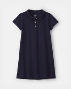 Girls Pique Short-Sleeve Uniform Dress - Navy, image 1 of 4 slides