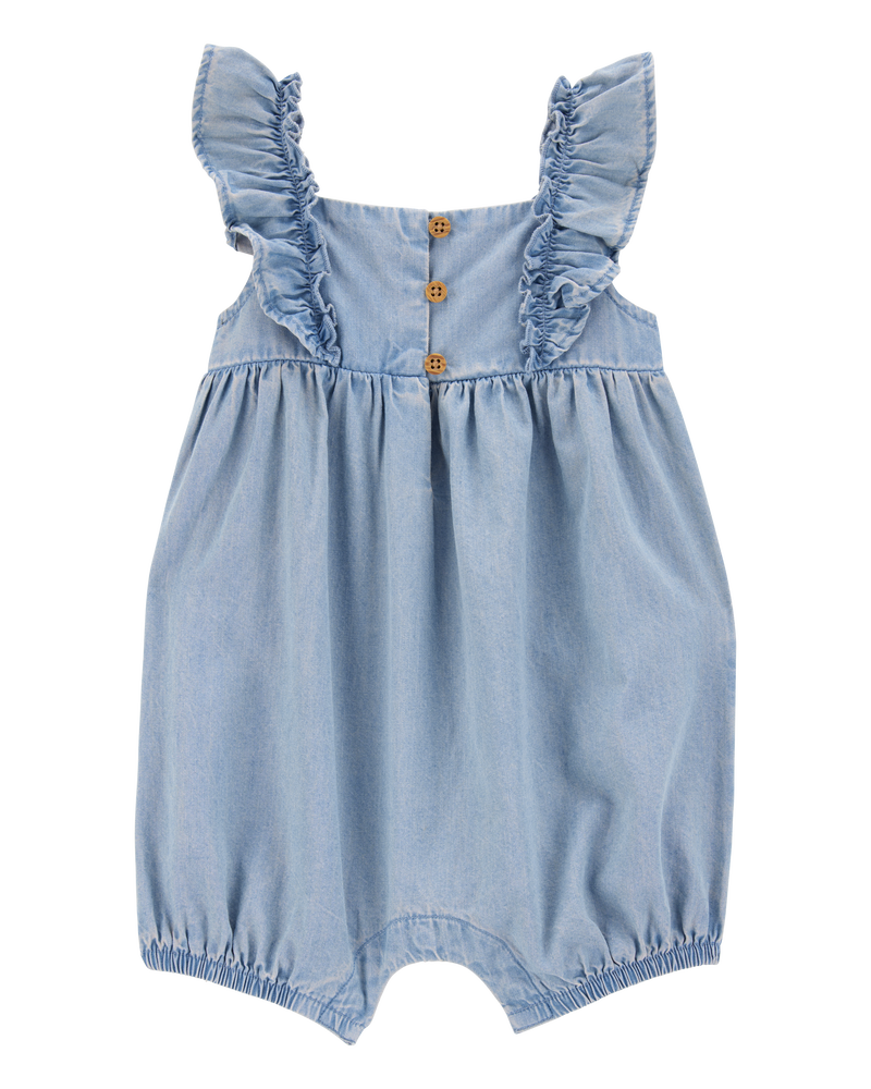 Bébé fille - Barboteuse en chambray à volants, image 1 sur 3 diapositives