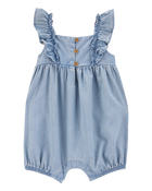 Bébé fille - Barboteuse en chambray à volants, image 1 sur 3 diapositives