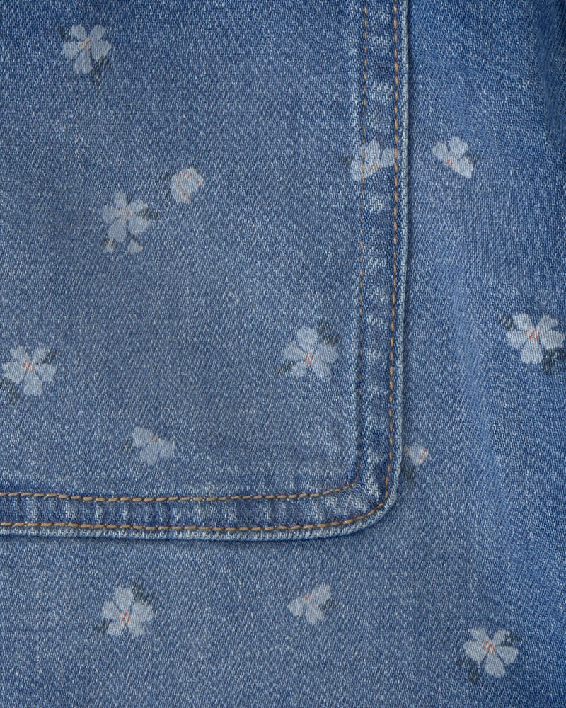 Filles - Jupe utilitaire en denim, floral - D&eacute;lav&eacute; fonc&eacute;, image 3 sur 3 diapositives