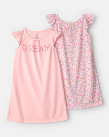 Girls 2-Pack 'Dream' Floral Loose Fit Nightgown - Pink, 