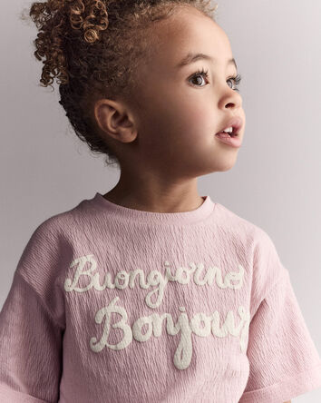 Tout-petit fille - T-shirt &agrave; revers roul&eacute;s &laquo;Buongiorno, Bonjour&raquo; - Rose, 