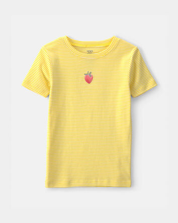 Girls Strawberry 100% Cotton Snug Fit 2-Piece Pyjama Set - Yellow, 