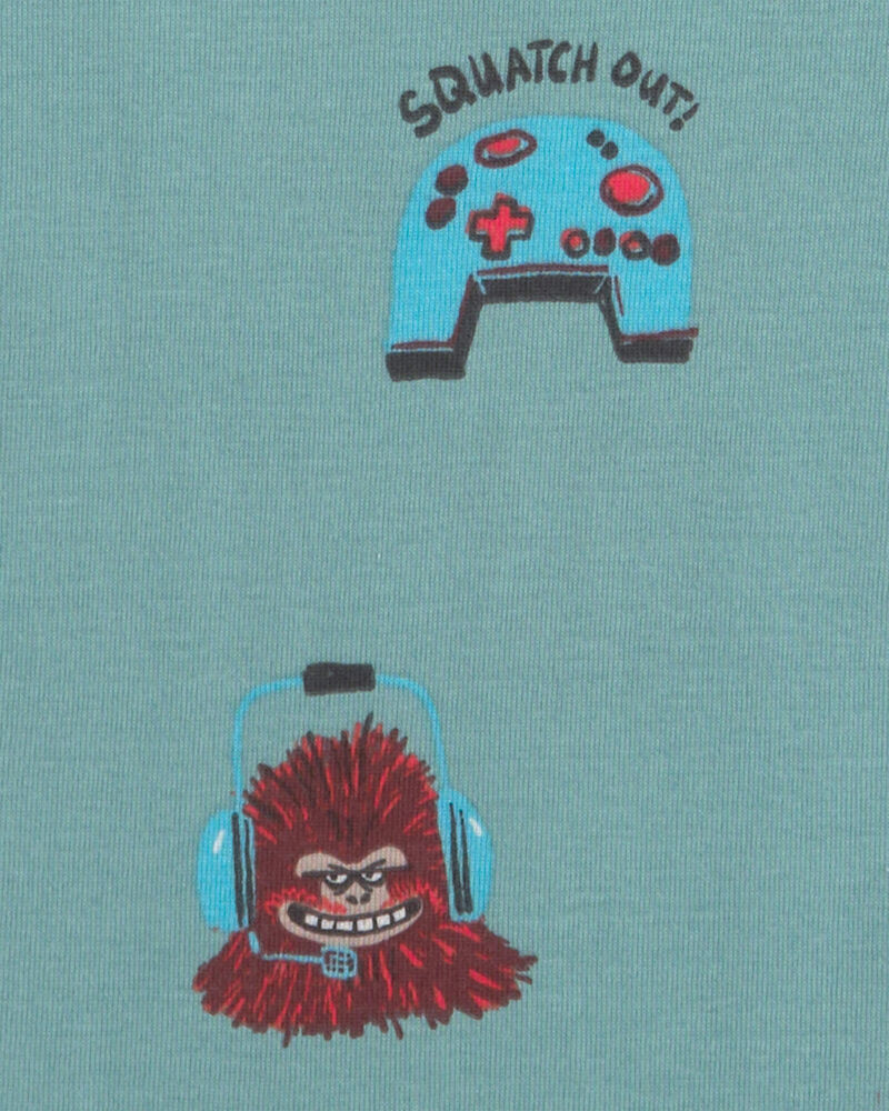 Boys Bigfoot Gamer 100% Cotton Snug Fit 4-Piece Pyjama Set - Blue/Ivory, image 4 of 4 slides