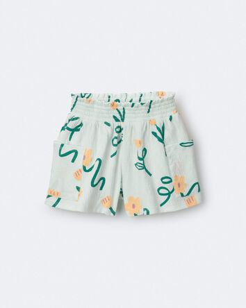 Toddler Girl Swing Short with Pockets in Floral Print - Light Green, 