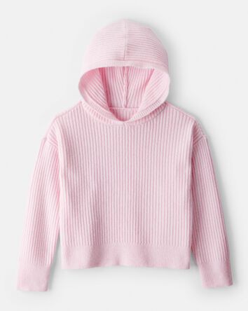 Girls Ribbed Sweater Knit Hoodie - Pink, 
