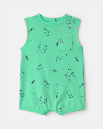 Baby Boy Shark Sleeveless Romper - Green, 