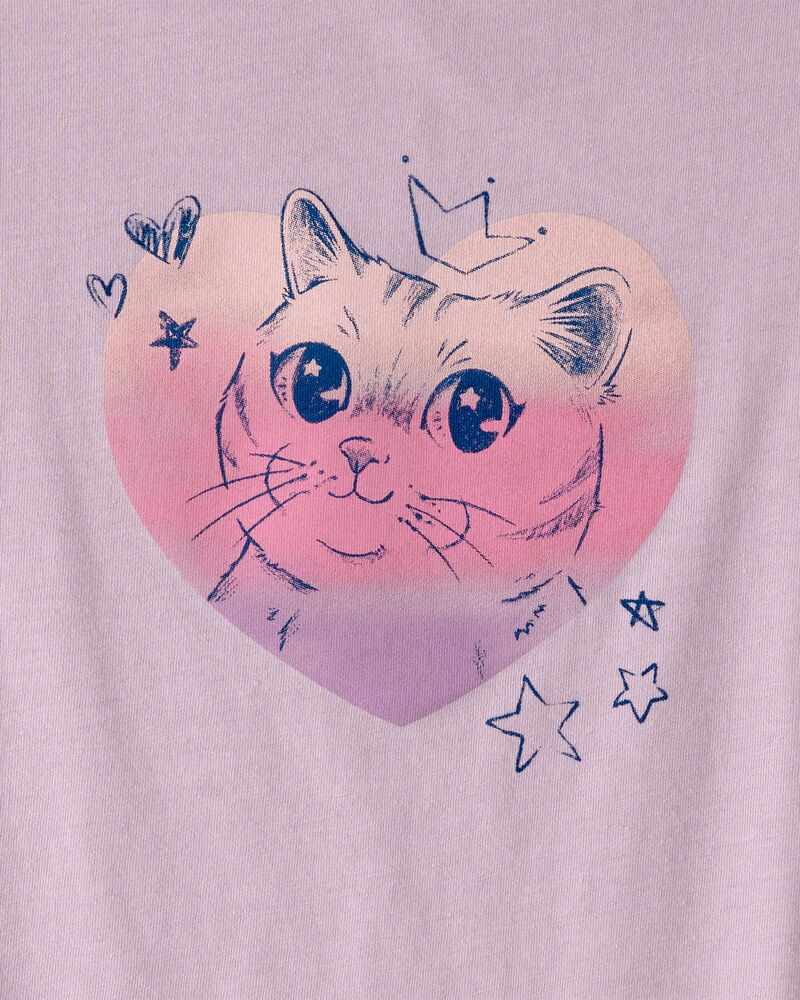 Girls Cat Heart Graphic Tee - Purple, image 2 of 3 slides