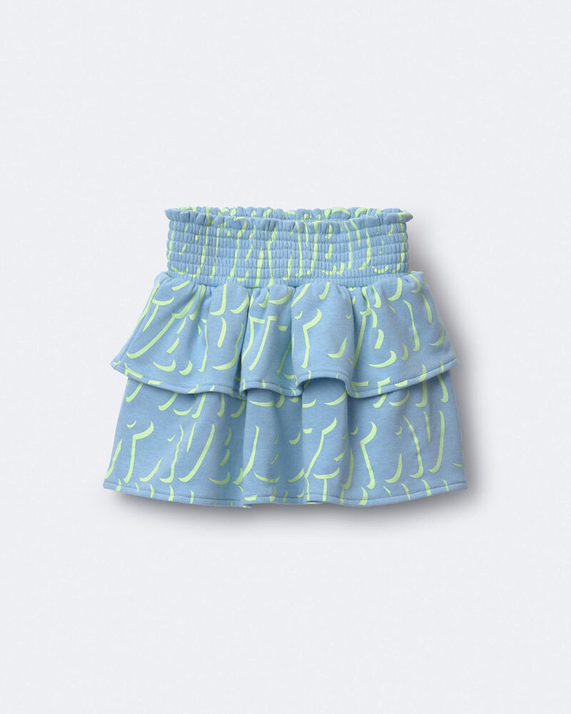 Toddler Girl Smocked Tiered Skirt in Otter Avenue Print - Blue/Lime Green, image 2 of 5 slides