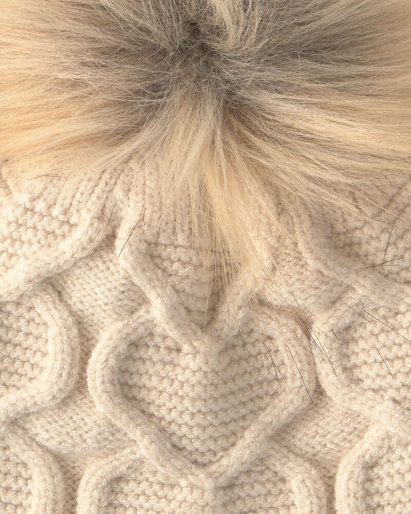 Tout-petit fille - Tuque &agrave; points torsad&eacute;s et c&oelig;urs Kombi - Cr&egrave;me, image 3 sur 3 diapositives
