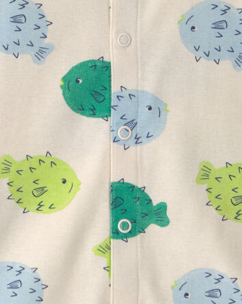 Baby Puffer Fish Sleeveless Romper - Cream/Green, 