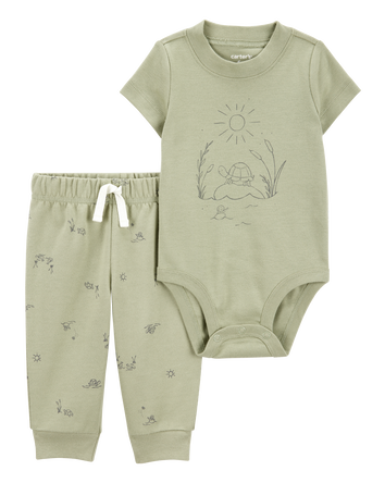 Baby 2-Piece Turtle Short-Sleeve Bodysuit Pant Set - Olive, 