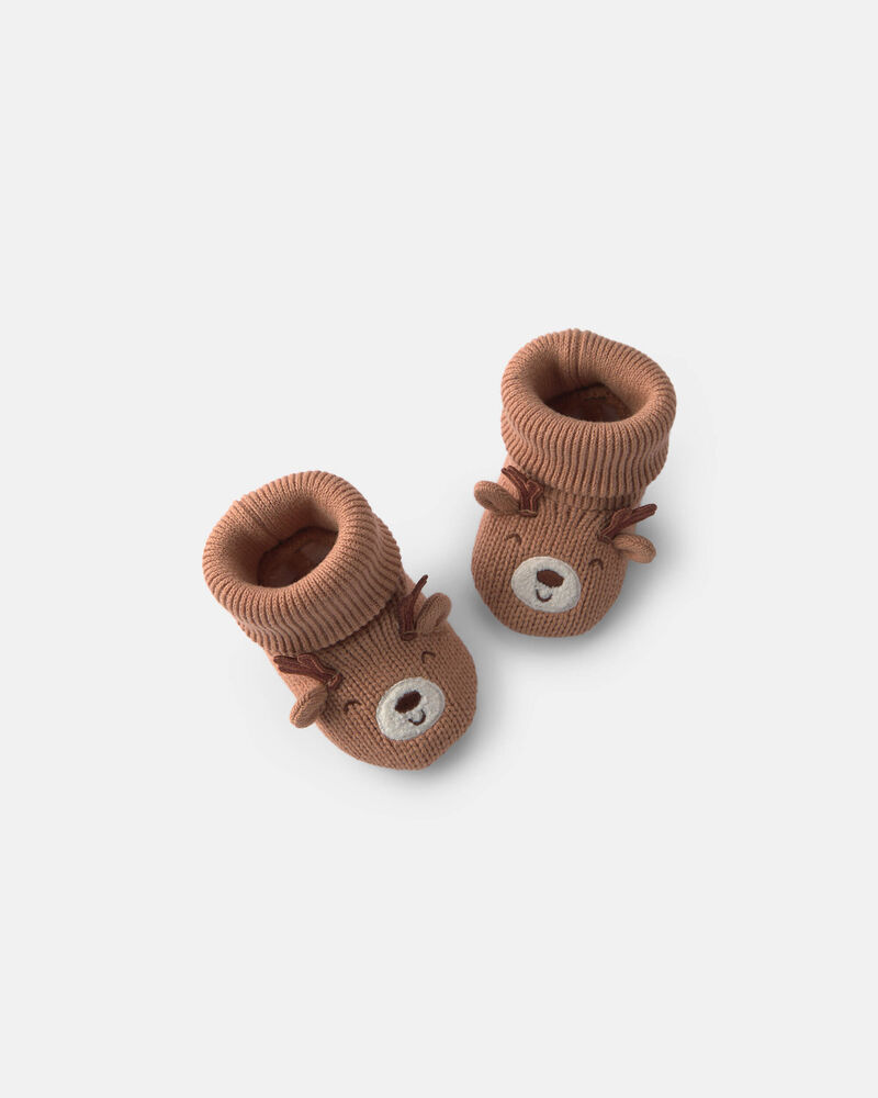 Baby Christmas Reindeer Booties - Brown, image 1 of 2 slides