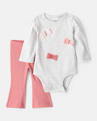 Baby Girl Butterfly Long-Sleeve Bodysuit & Pant Set - Grey/Pink, image 1 of 5 slides