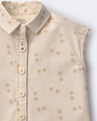 Toddler Girl Sleeveless Button-Down Top in Dot Print - Cream, image 5 of 5 slides