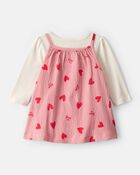 Baby Girl Valentine's Day 2-Piece Heart Long-Sleeve Dress Set - Pink/Red, image 2 of 6 slides