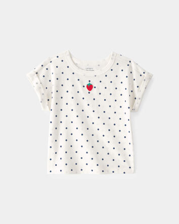 Tout-petit fille - Haut &agrave; motif de pois et fraise - Blanc, 