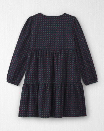Girls Organic Cotton Dobby Dress in Navy Floral, 