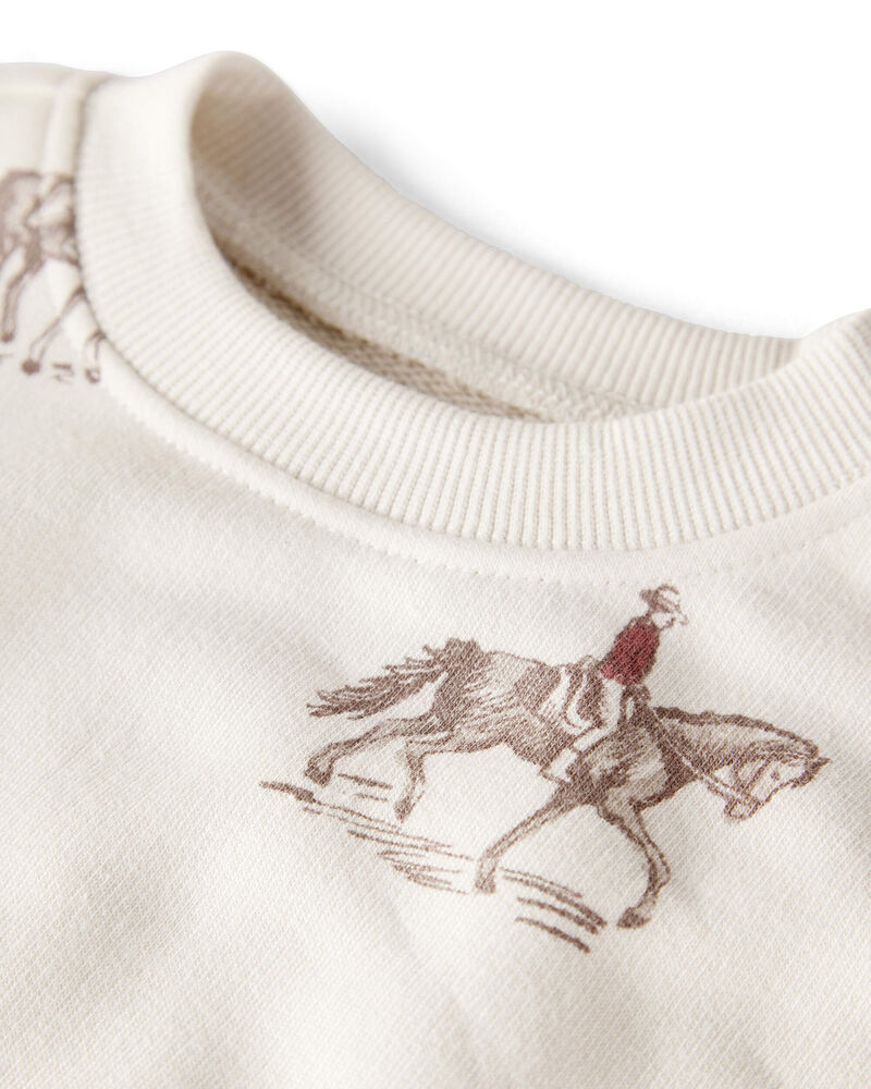 Kid French Terry Sweatshirt Made with Organic Cotton in Western Rodeo Print, image 2 of 4 slides