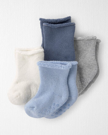 Baby Boy 4-Pack Slip Resistant Socks  Made with Organic Cotton, 