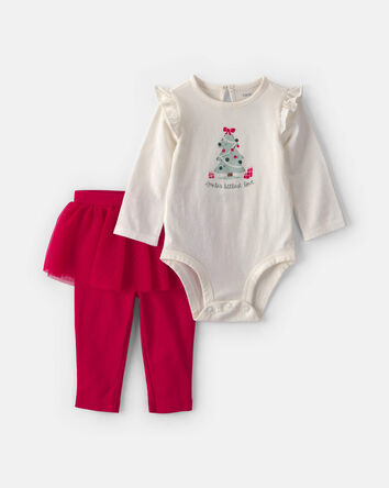 B&eacute;b&eacute; fille - Ensemble 2 pi&egrave;ces cache-couche manches longues &laquo;Santa's Littlest Love&raquo; et pantalon &agrave; tutu &ndash; Rouge/Cr&egrave;me, 