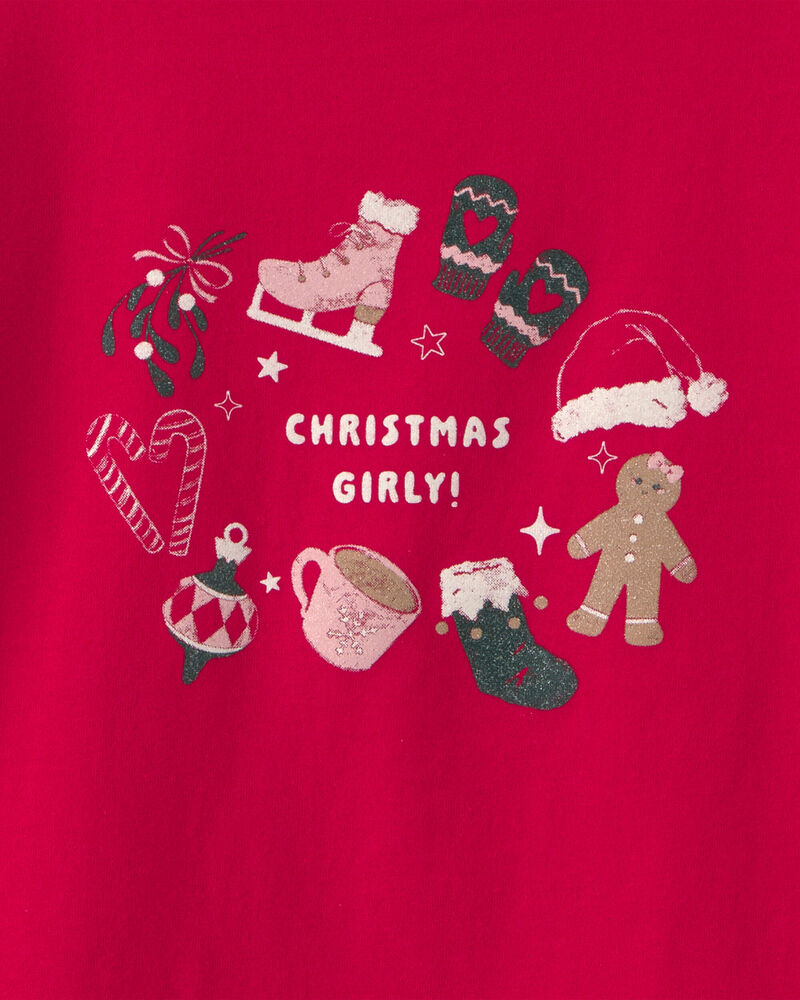 Girls Christmas Long-Sleeve Graphic Tee - Red, image 2 of 3 slides
