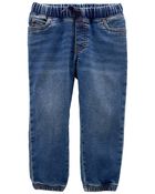 Elastic Waist Denim Joggers, image 1 of 2 slides