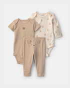 Baby 3-Piece Bear Bodysuit & Pant Set - Brown/Ivory, image 1 of 5 slides