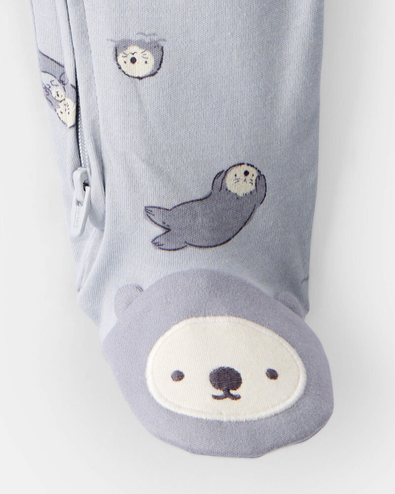 B&eacute;b&eacute; - Grenouill&egrave;re ajust&eacute;e &agrave; manches longues en coton 100 % imprim&eacute; &ndash; Bleu, image 4 sur 4 diapositives