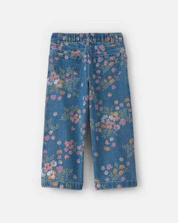 Toddler Girl Floral Denim Wide-Leg Jeans - Dark Wash, 