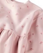 Toddler Girl French Terry Dress Made with Organic Cotton in Blush Petals Print, image 3 of 5 slides