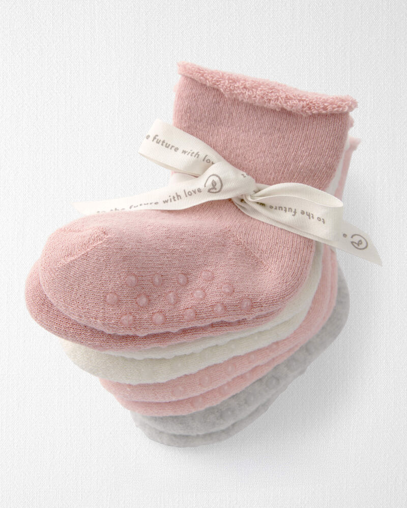 B&eacute;b&eacute; fille - Emballage de 4 paires de chaussettes antid&eacute;rapantes faites de coton biologique, image 2 sur 2 diapositives