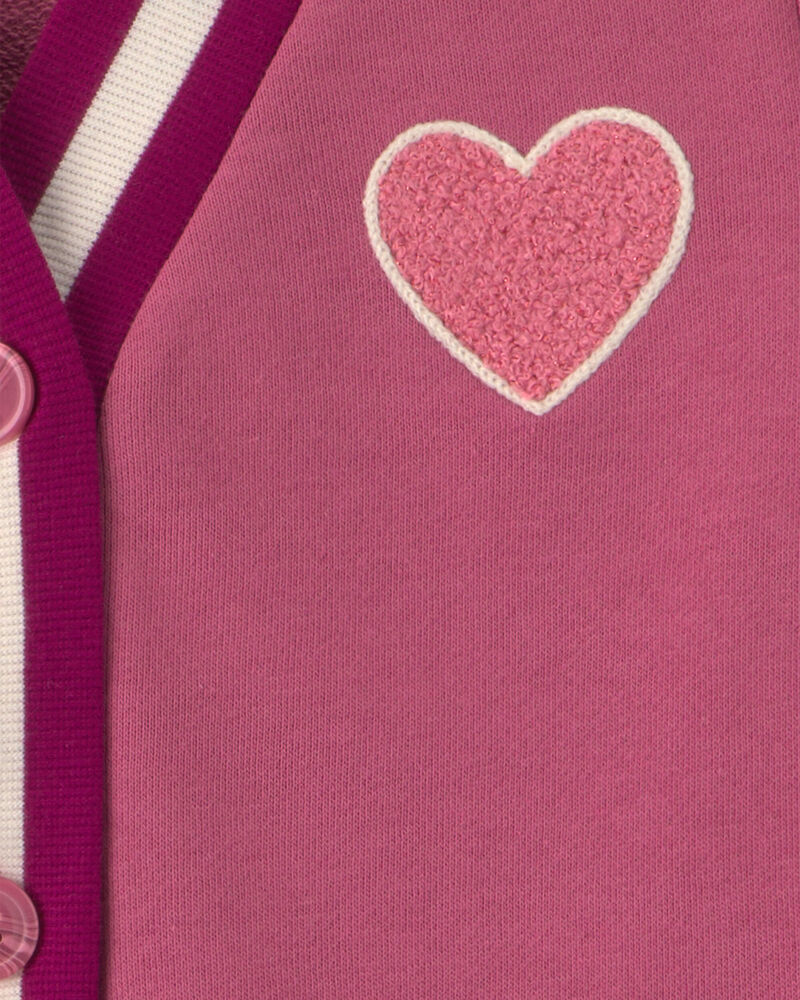 Girls Heart French Terry Cardigan Sweater - Pink, image 2 of 3 slides