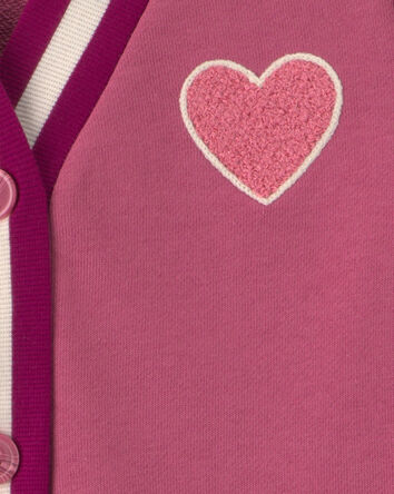 Girls Heart French Terry Cardigan Sweater - Pink, 
