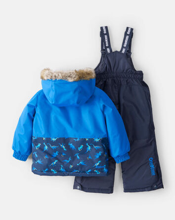 Toddler Boy 2-Piece Taslan Colourblock Dinosuar Print  Snowsuit Set - Blue, 