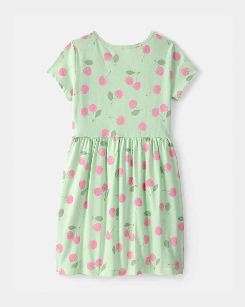 Girls Cherry Short-Sleeve Dress - Green, image 2 of 4 slides