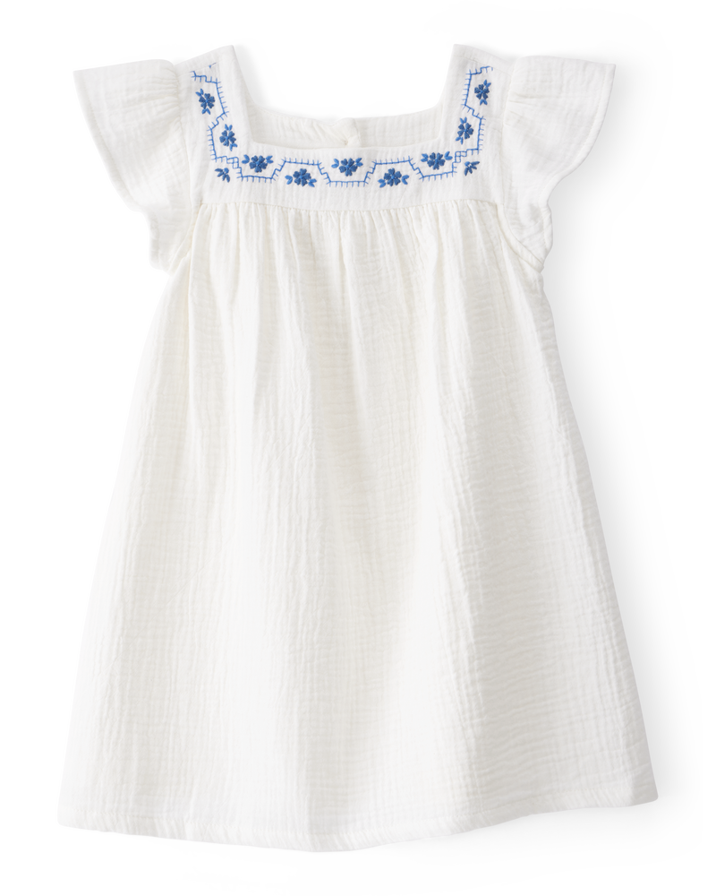 Toddler Solid Flutter-Sleeve Dress - White, image 1 of 4 slides